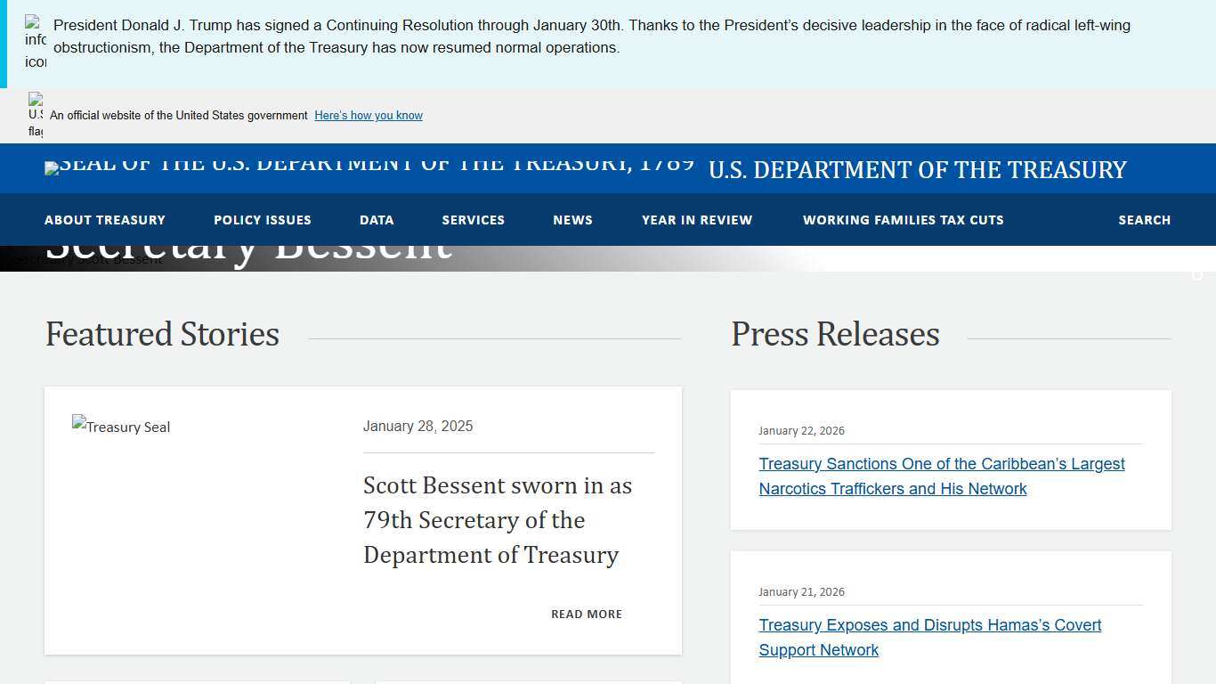 Front page U.S. Department of the Treasury